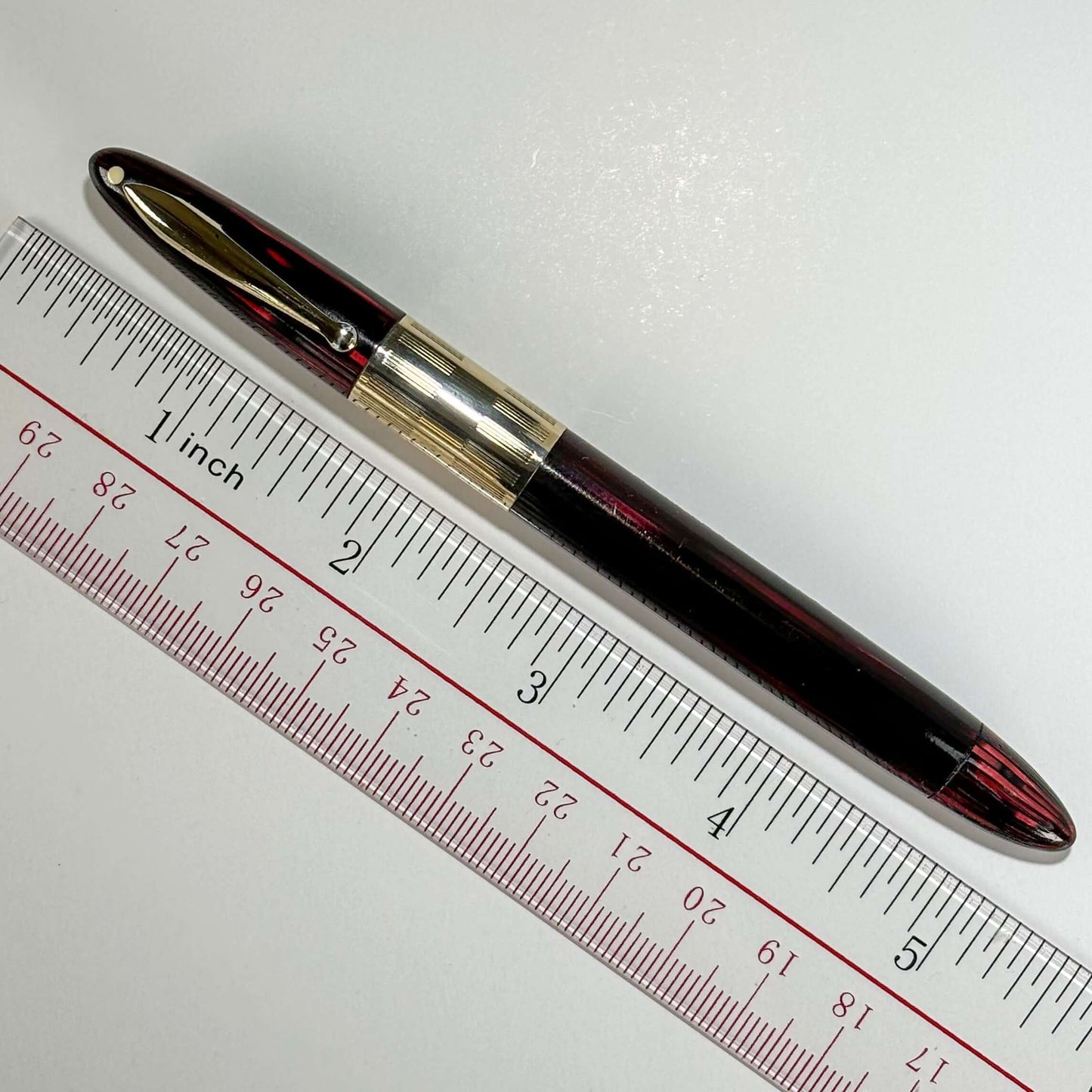 1940s Sheaffer Triumph Vacuum-fil, Extra-wide cap Band,Medium Two-tone Nib  Ozark Pen Shop   