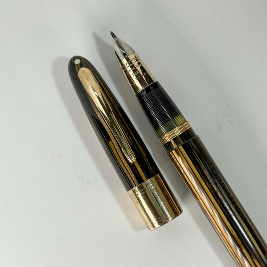 Sheaffer Triumph Lifetime Fountain Pen, Golden Brown with Large Gold-Filled Cap Band, Restored Vac-Fil, Two-tone 14K Medium Nib  Ozark Pen Shop   