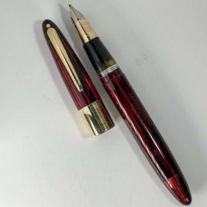 Sheaffer Triumph Lifetime Fountain Pen, Carmine Red with Large Gold-Filled Cap Band, Restored Vac-Fil, Two-tone 14K Medium Nib  Ozark Pen Shop   