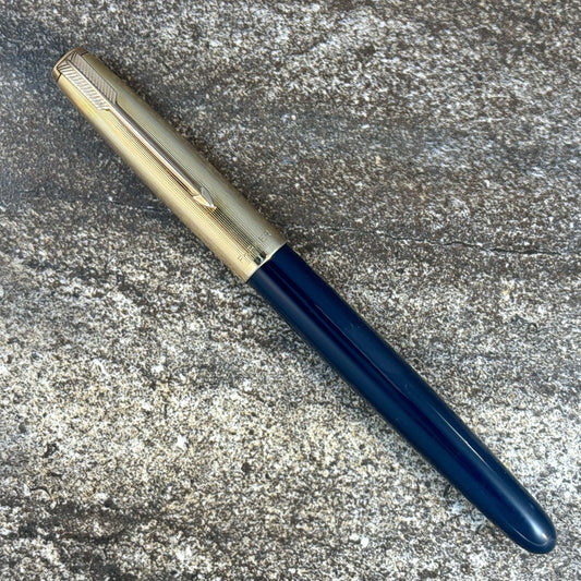 Fully Restored, Parker 51 Vacumatic, Cedar Blue, Gold-filled Cap, Fine 14K gold nib Parker 51 Fountain Pen Ozark Pen Shop   