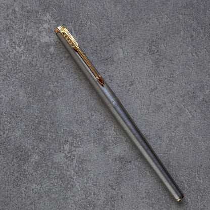 Parker 180 Flighter Fountain Pen, Brushed Stainless Steel with Gold Plated Trim