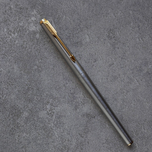 Parker 180 Flighter Fountain Pen, Brushed Stainless Steel with Gold Plated Trim