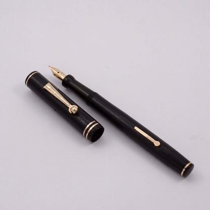 Wahl, Black Chased Hard Rubber, Gold Filled Trim, Roller Clip, Flexible 14k Nib Type: Restored Fountain Pen Product Name:﻿ ﻿Wahl Fountain Pen Manufacture Year: 1920's Length: 5 1/8 Filling System: Lever Filler, restored with new sac Color/Pattern: Black C