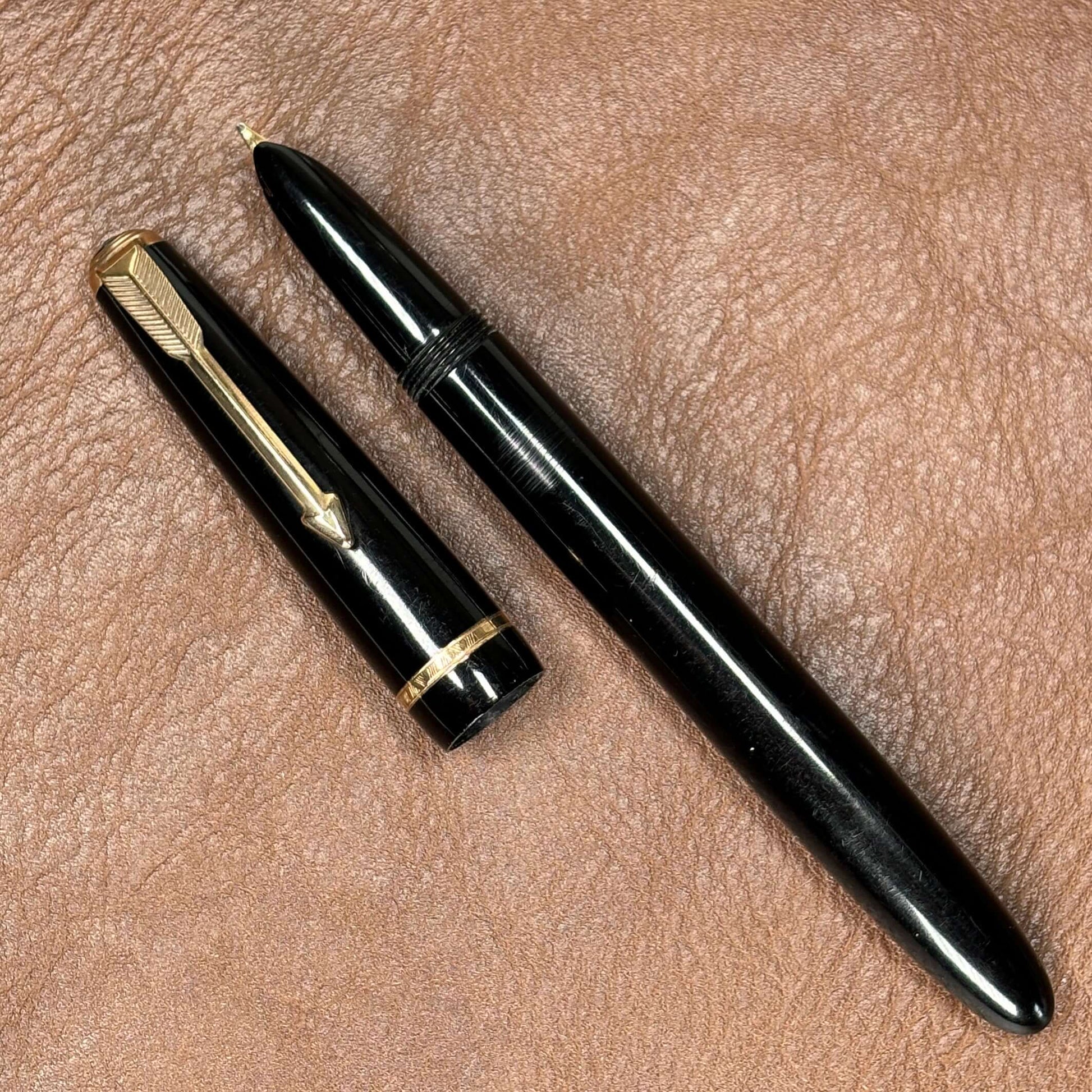 Parker Lady Duofold, England Made, Black with Gold filled Trim, Aerometric Filler, Hooded Nib  Ozark Pen Shop   