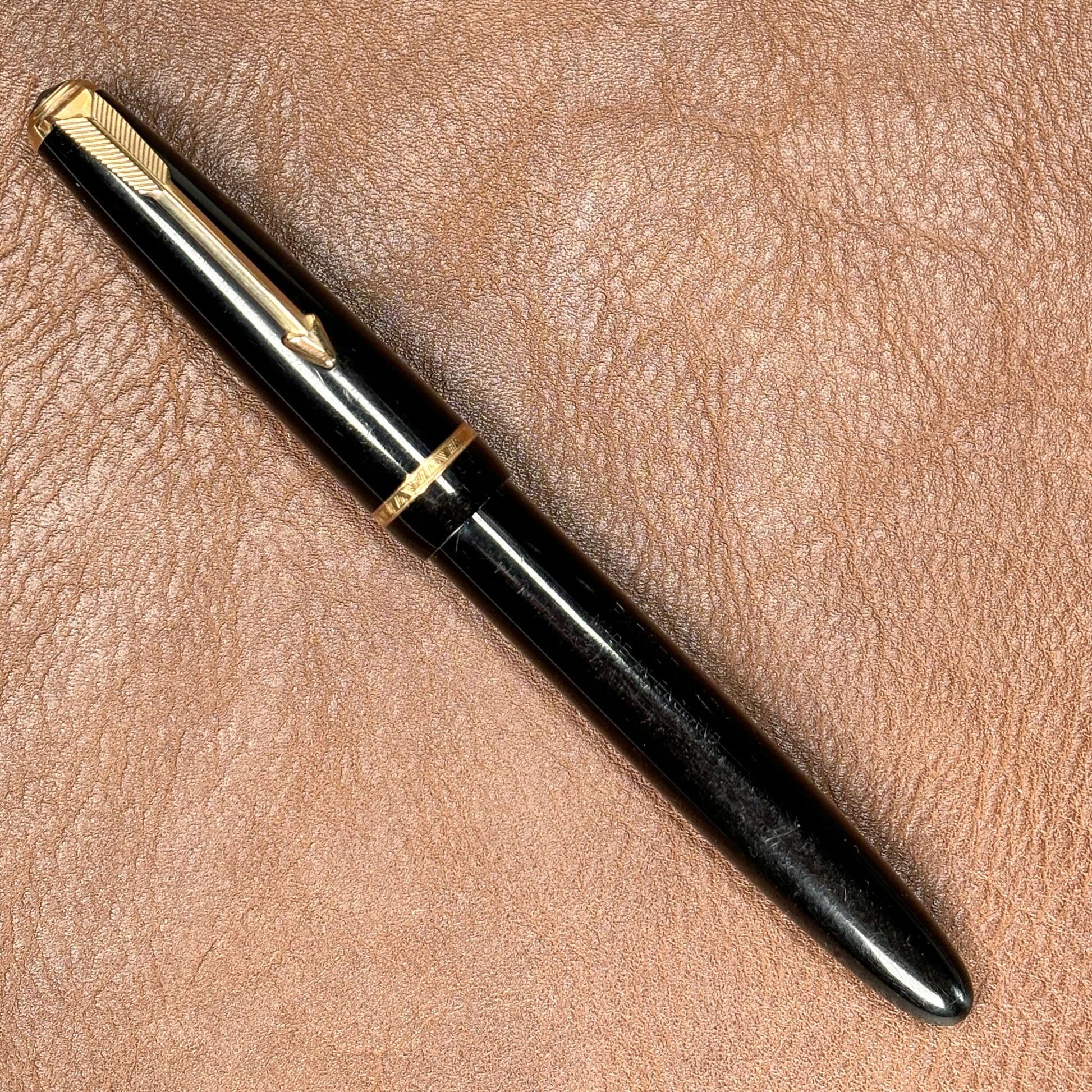 Parker Lady Duofold, England Made, Black with Gold filled Trim, Aerometric Filler, Hooded Nib  Ozark Pen Shop   