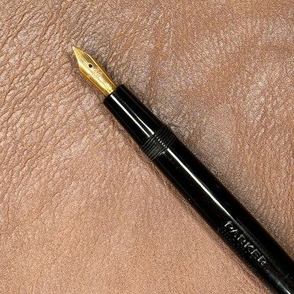 Parker La Plume "Double or Lamine" Fountain Pen Made in France, Black with Gold Filled Cap, Arrow Clip  Ozark Pen Shop   