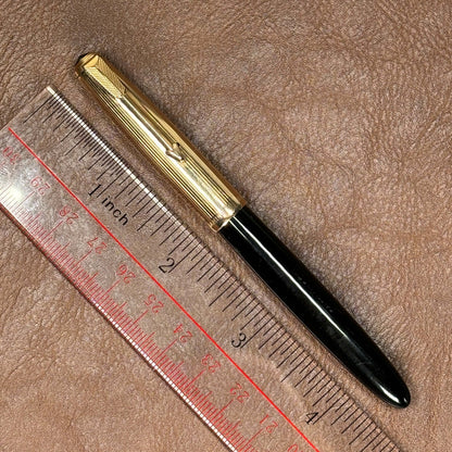 Parker La Plume "Double or Lamine" Fountain Pen Made in France, Black with Gold Filled Cap, Arrow Clip  Ozark Pen Shop   