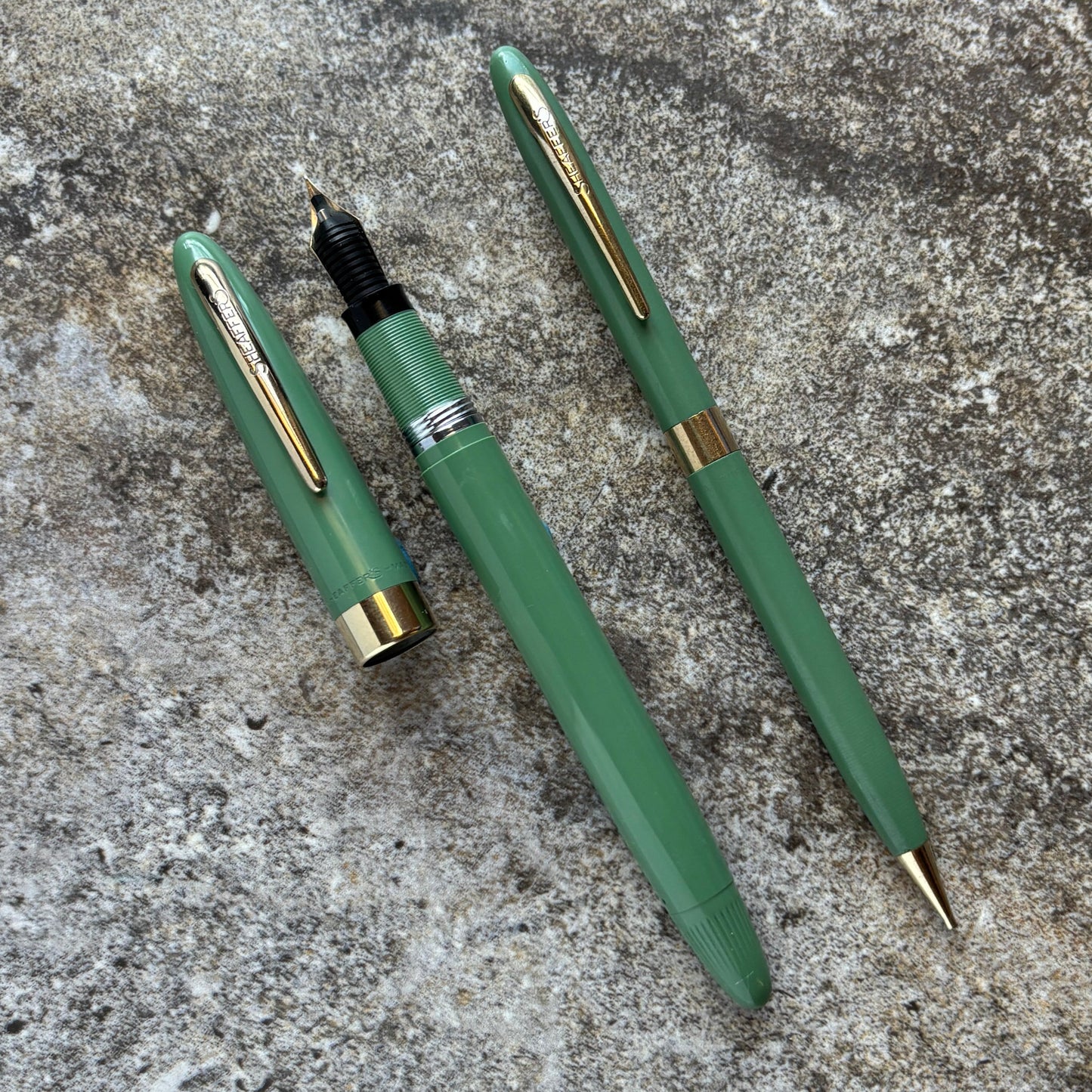 Sheaffer Snorkel Admiral Pen/Pencil Set, Sage Green with Gold Plated Trim