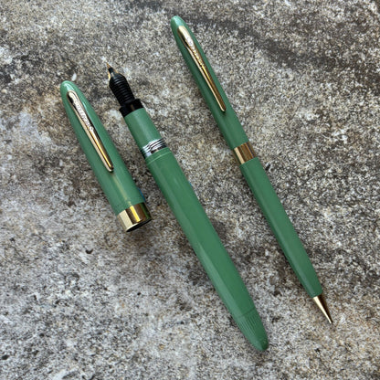 Sheaffer Snorkel Admiral Pen/Pencil Set, Sage Green with Gold Plated Trim