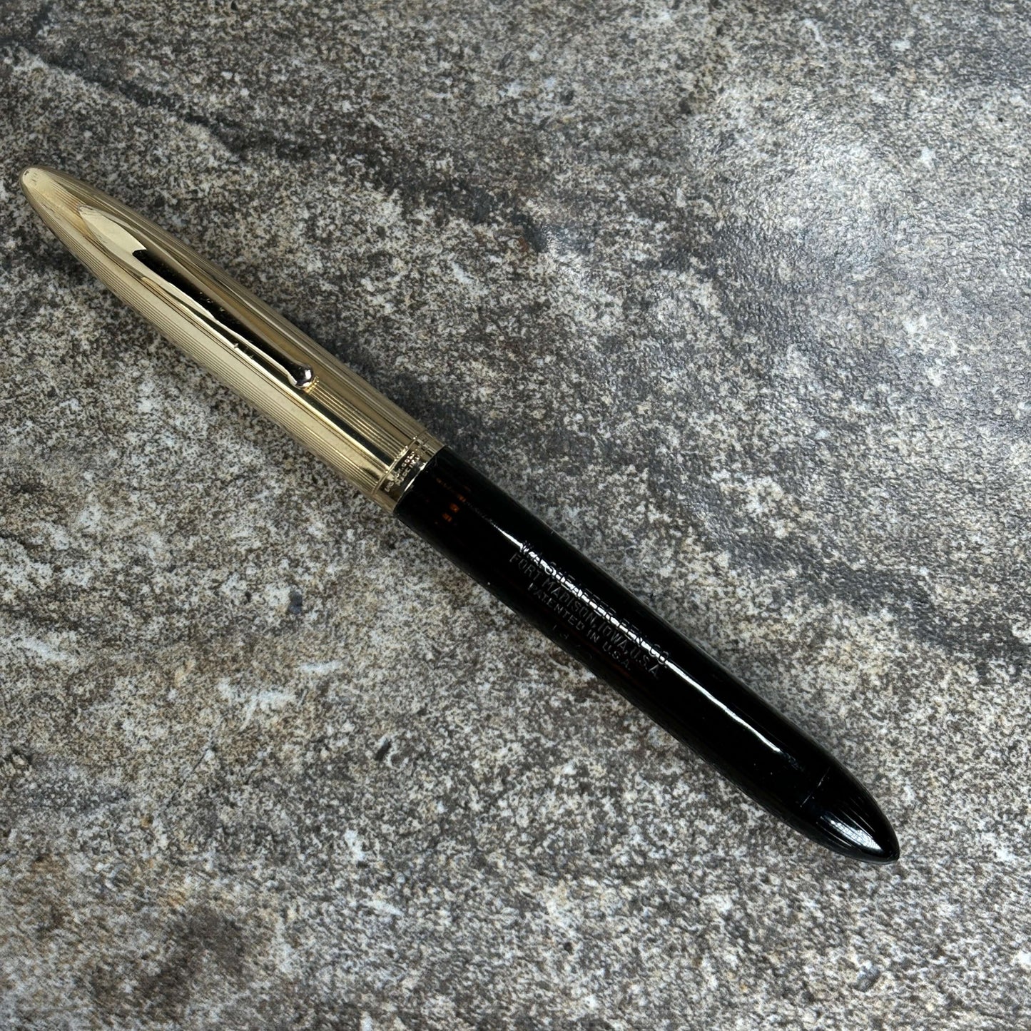 Sheaffer Crest, Restored Vac- Filler, Black with Gold Filled Cap, 14K Two-tone Nib  Ozark Pen Shop   