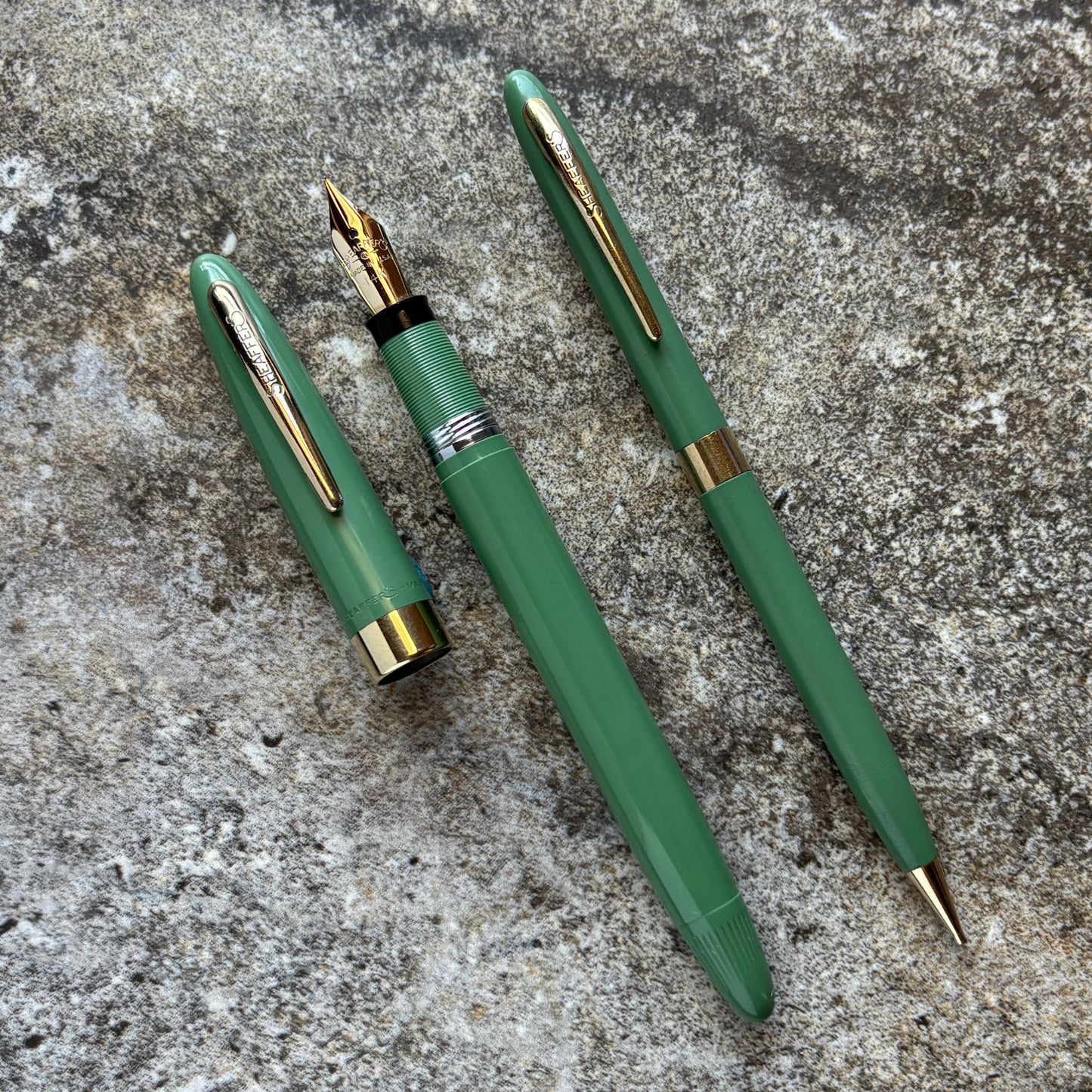 Sheaffer Snorkel Admiral Pen/Pencil Set, Sage Green with Gold Plated Trim