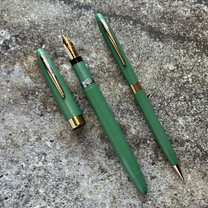 Sheaffer Snorkel Admiral Pen/Pencil Set, Sage Green with Gold Plated Trim