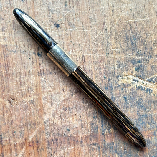 Sheaffer Triumph Vacuum-fil, Extra-wide cap Band with gold filled trim, Golden Brown