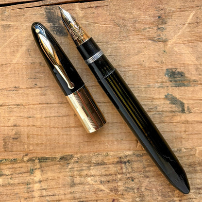 Sheaffer Triumph Vacu-Fil, Black with Gold Filled Trim, Extra-wide Cap Band