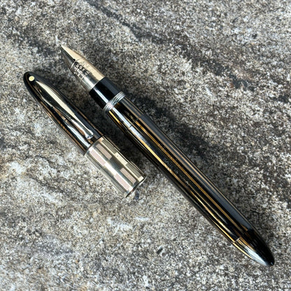 Sheaffer Triumph Vacu-Fil, Extra-wide Cap Band, Golden Brown with Gold Filled Trim, Fine Two-tone Nib  Ozark Pen Shop   