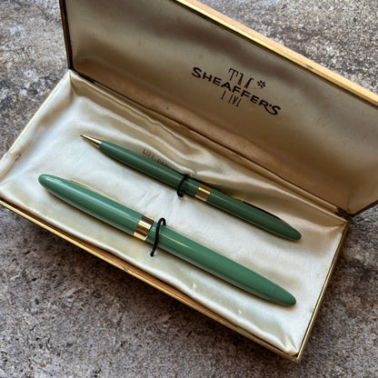 Sheaffer Snorkel Admiral Pen/Pencil Set, Sage Green with Gold Plated Trim