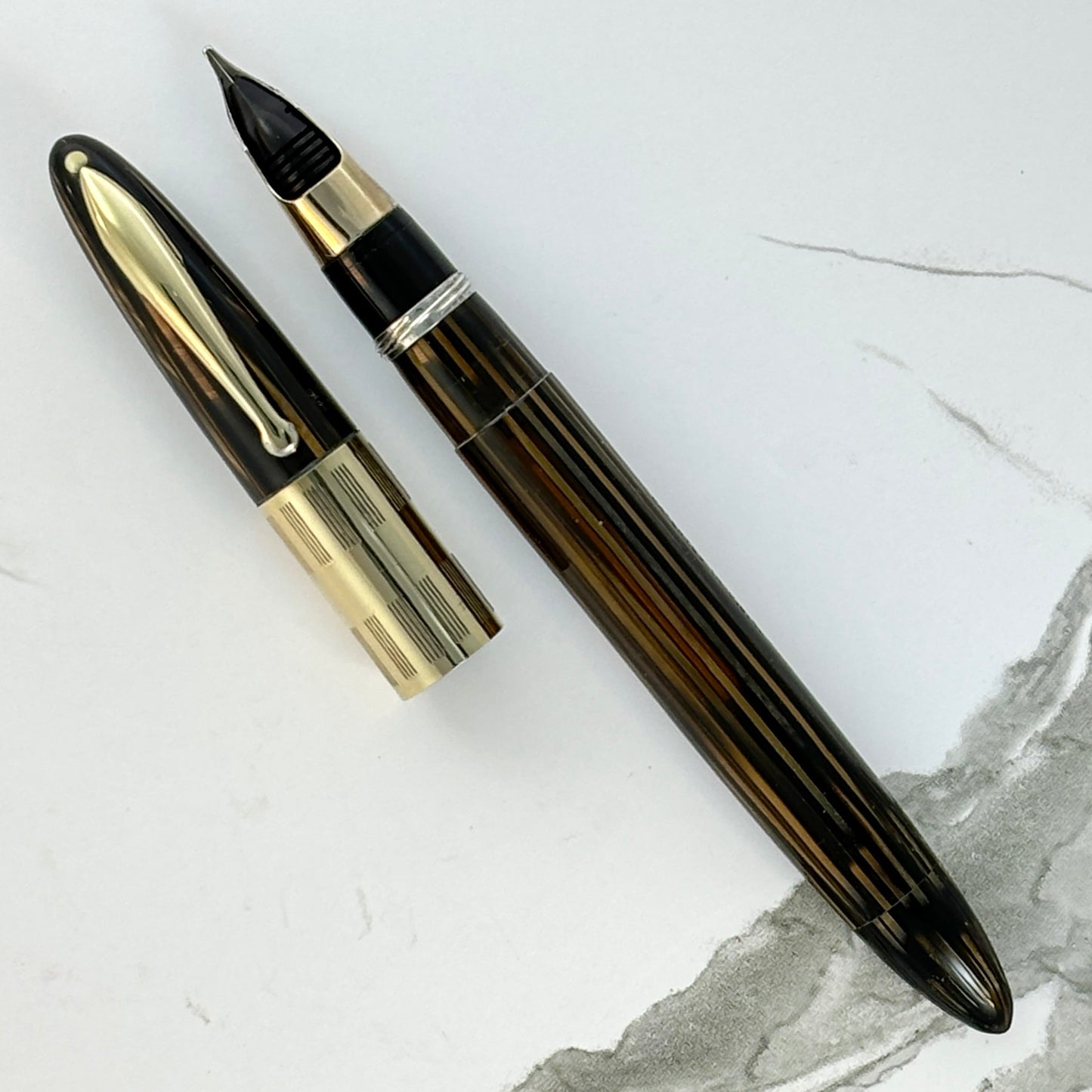 Golden Brown. Sheaffer Triumph with an Extra-wide cap Band; Vac-fil