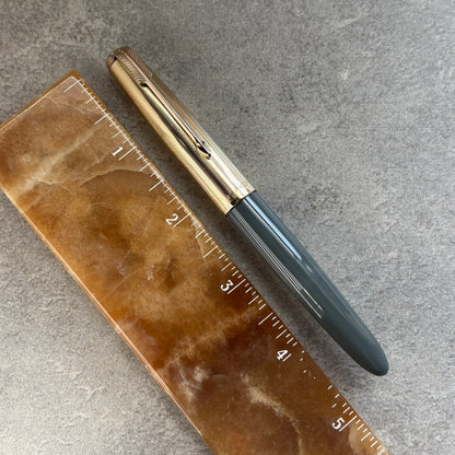 Parker 51 Demi Vacumatic, Dove Gray, Gold Filled Lined Cap, Fine 14K gold nib