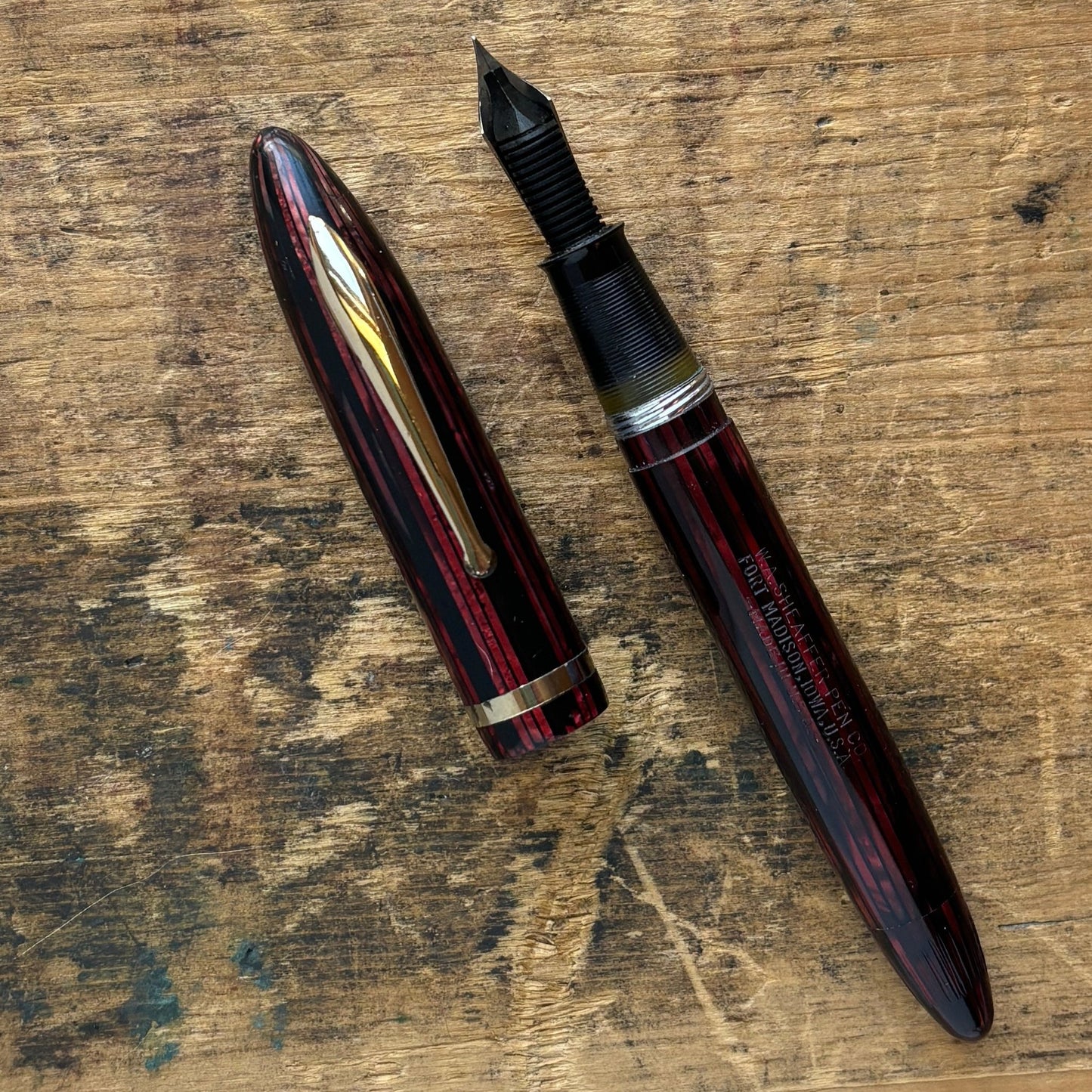 Sheaffer Balance, Carmine Red, Restored Vac-Fil, Two-tone Fine Nib