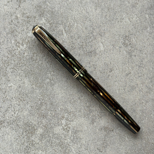 Parker Striped Duofold, JR, Green and Gold