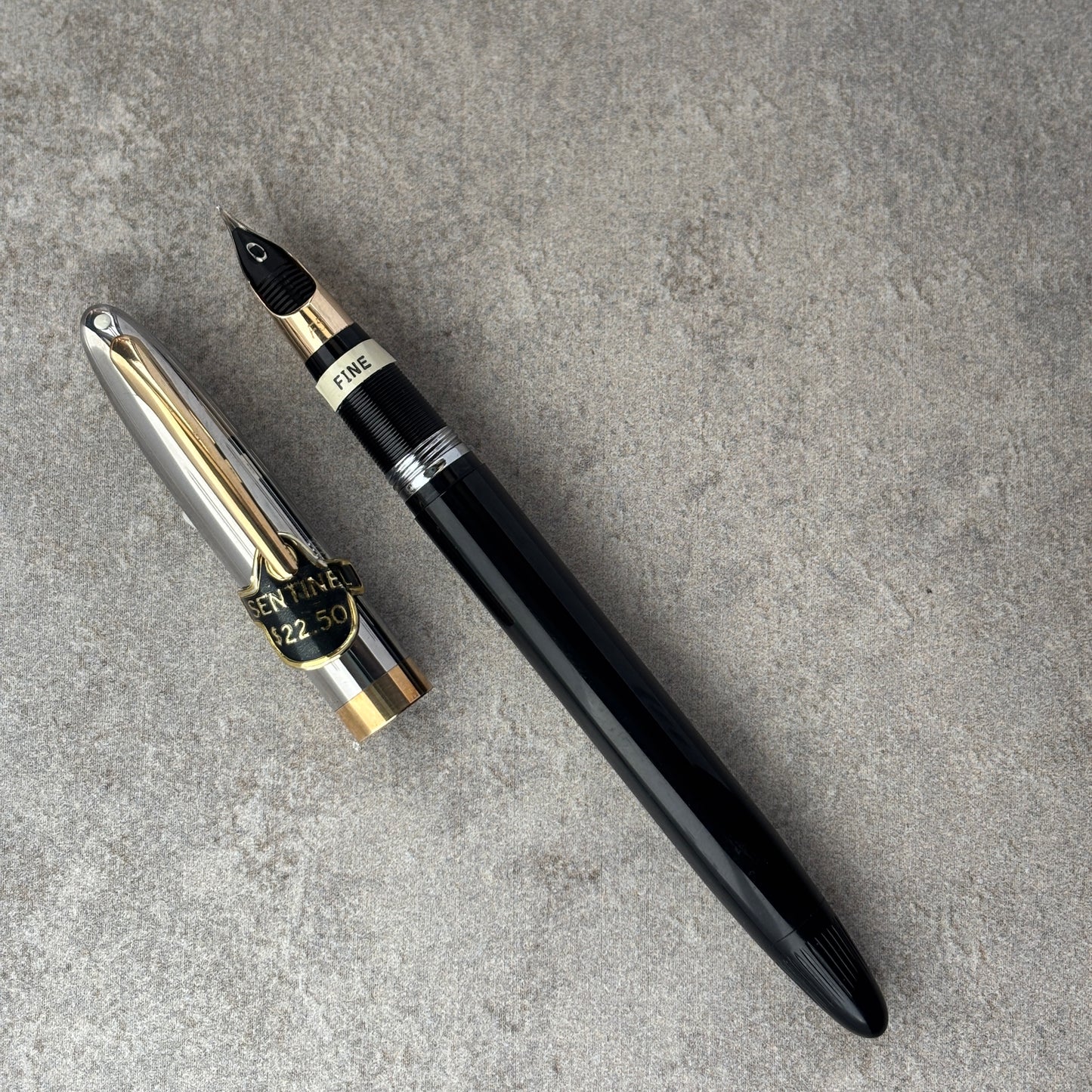 Sheaffer Sentinel Snorkel Fountain Pen, NOS, Black, with Two-tone Cap