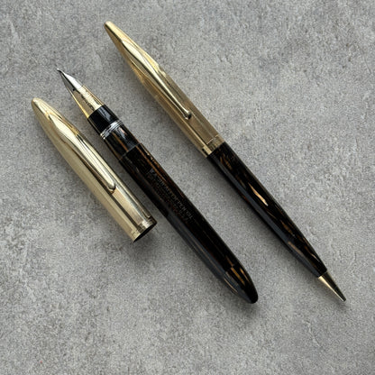 Sheaffer Triumph Crest, Golden Brown Fountain Pen and Pencil Set