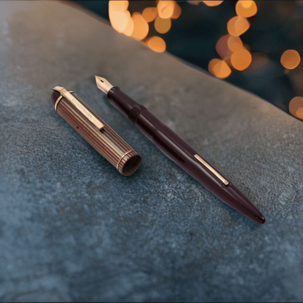 Wahl-Eversharp Skyline Fountain Pen, Burgundy Barrel, Red-Green Striated Cap, Gold Filled Trim, Extra Fine 14K Nib  Ozark Pen Shop   